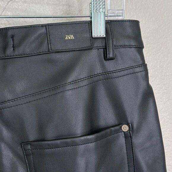 Zara Black Faux Leather Straight Leg High Rise Pants, Size 8 - Picture 9 of 13
